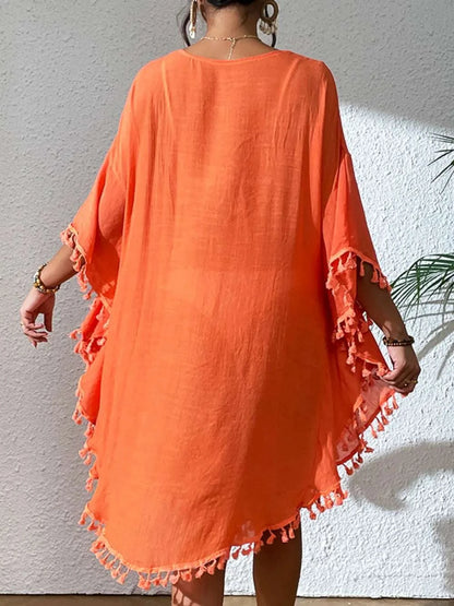 Tassel Cutout Scoop Neck Cover-Up Dress WESTCLOSET