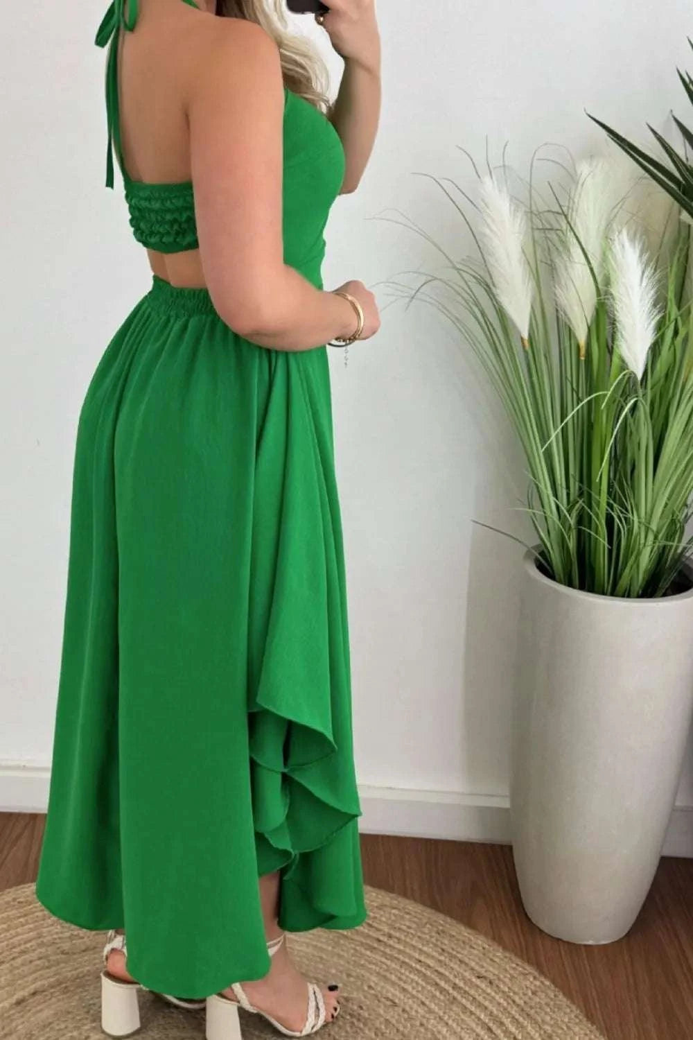 Smocked Printed Halter Neck Dress WESTCLOSET