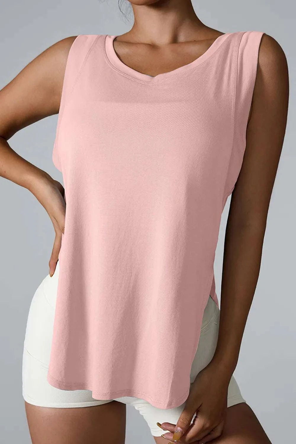 Slit Round Neck Active Tank WESTCLOSET