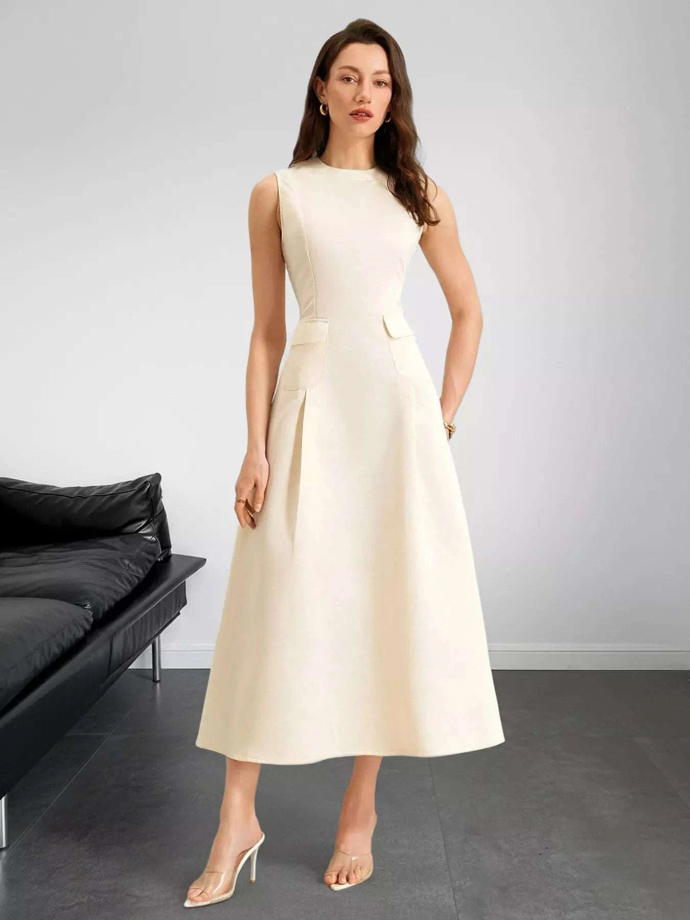 Sleeveless A-Line Midi Dress with Pockets WESTCLOSET