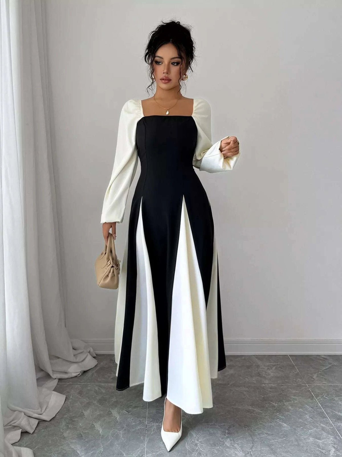 Color Block Square Neck Maxi Dress WESTCLOSET