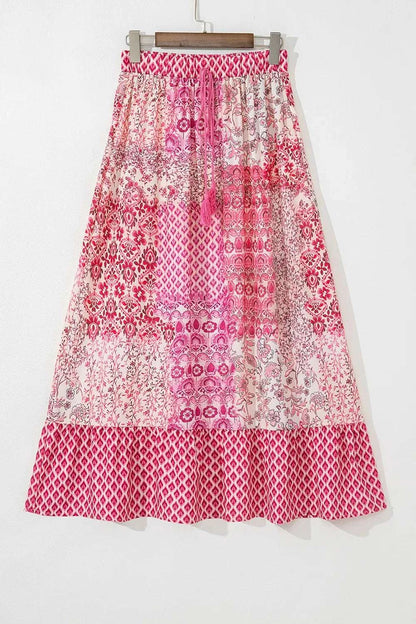 Printed Tassel Drawstring High Waist Maxi Skirt WESTCLOSET