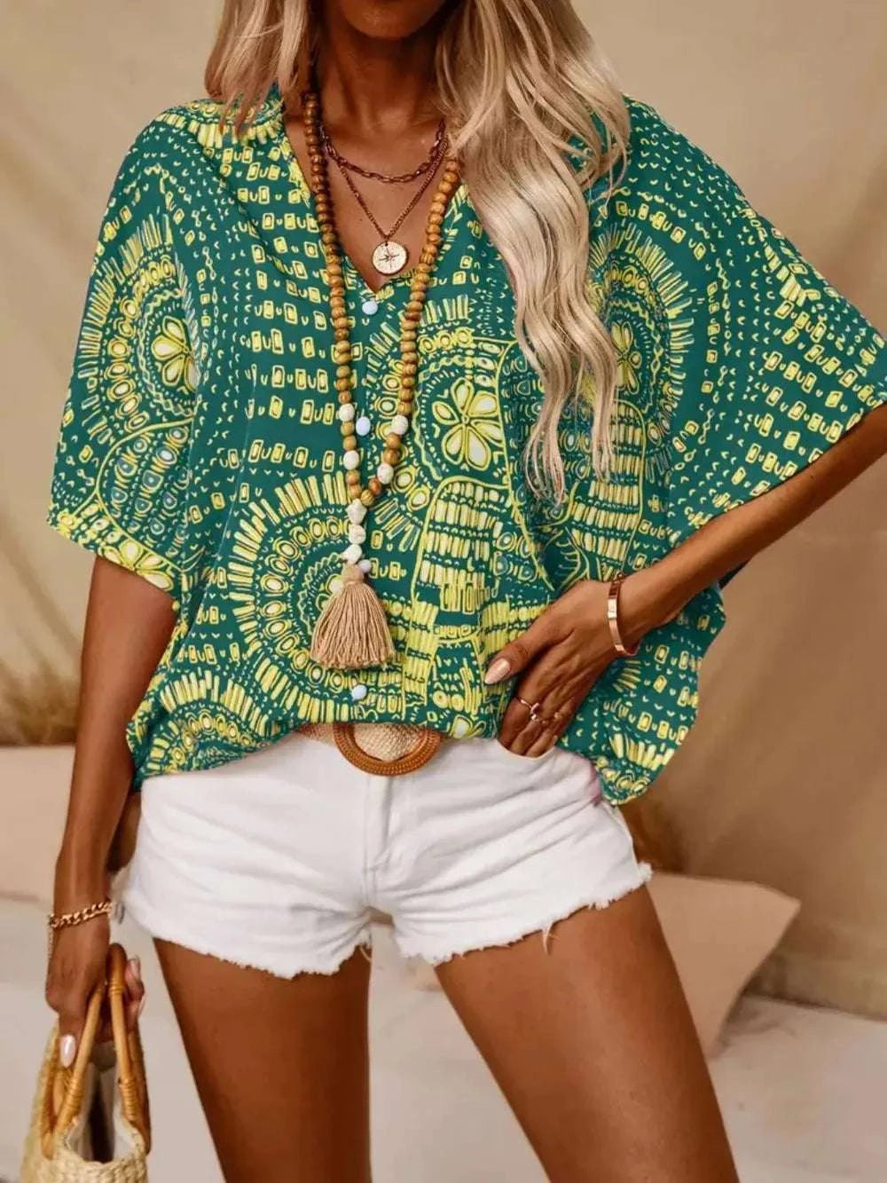 Printed V-Neck Half Sleeve Top WESTCLOSET