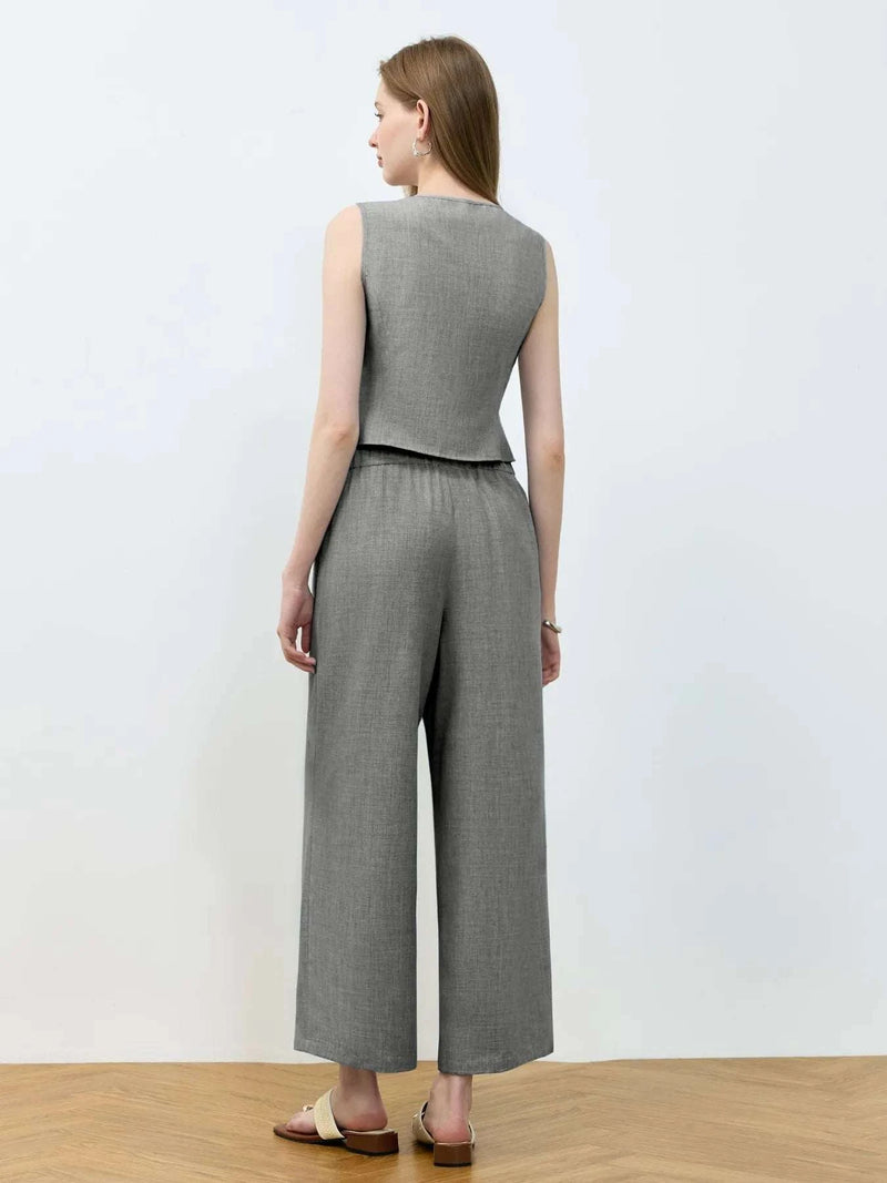 Tie Front Vest and Wide Leg Pants Set WESTCLOSET