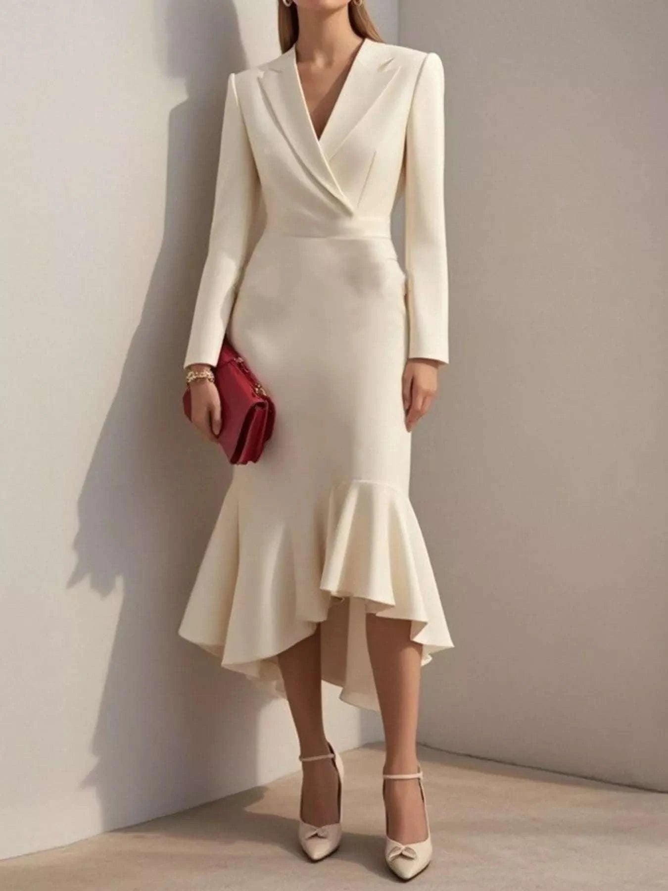 Ruffled Hem Long Sleeve Midi Blazer Dress WESTCLOSET