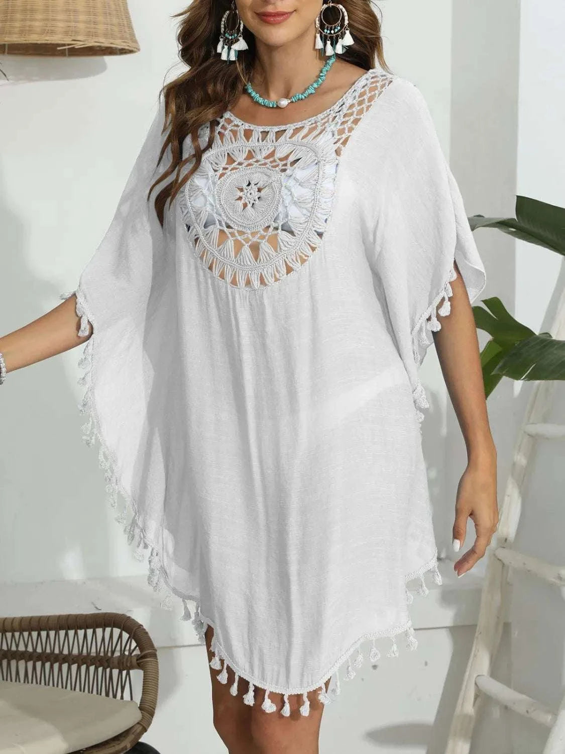 Tassel Crochet Round Neck Cover-Up WESTCLOSET