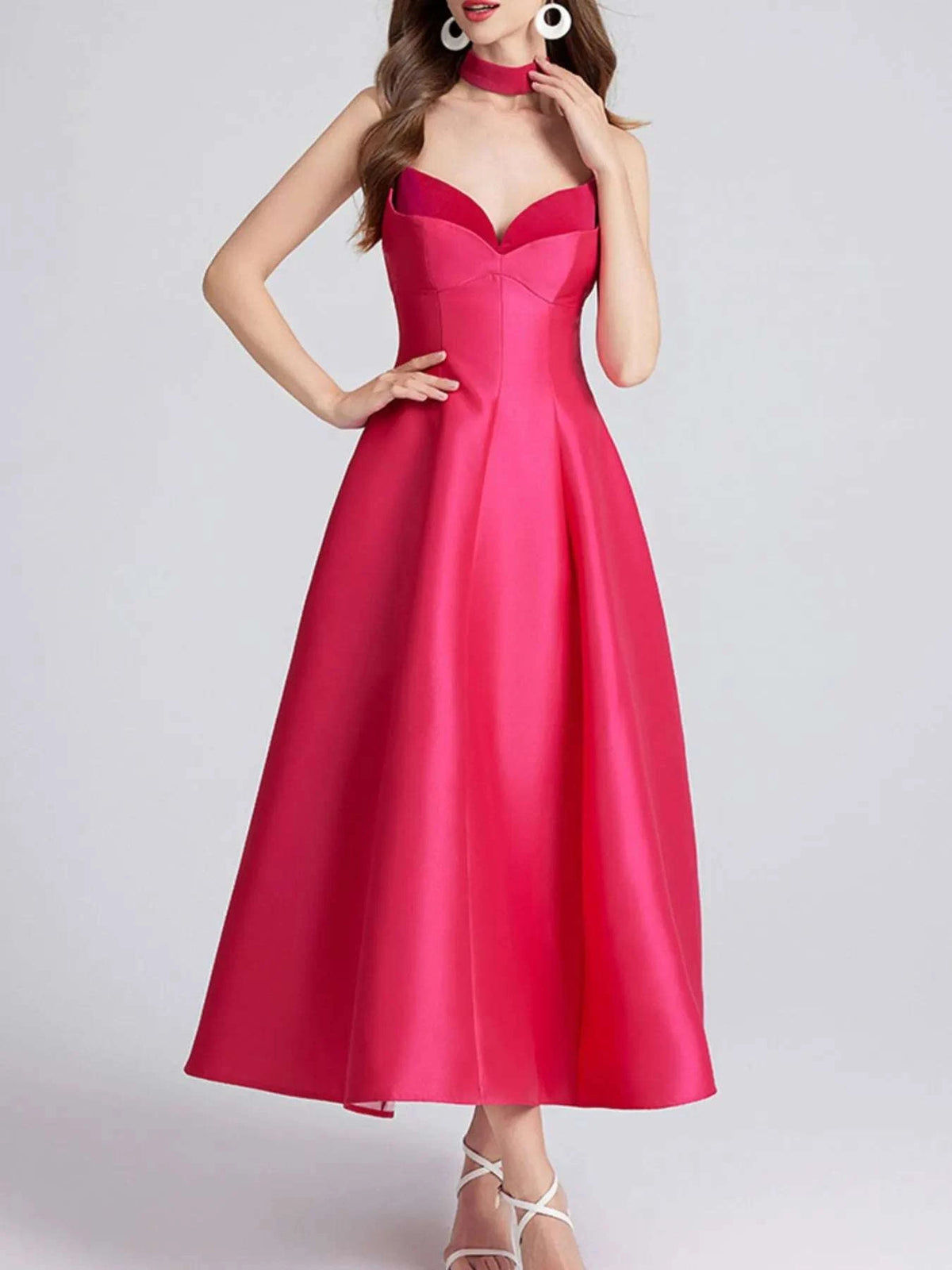 Sweetheart Spaghetti Strap Midi Dress with Collar WESTCLOSET