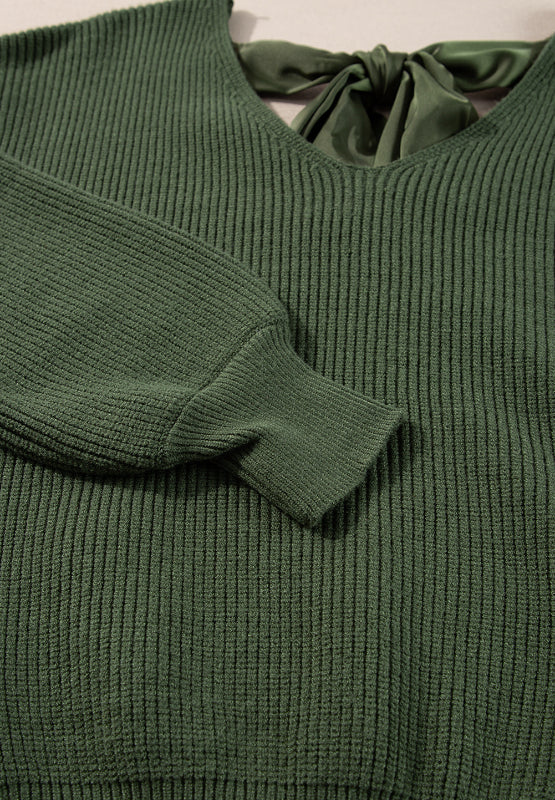 WestCloset Tied Back V-Neck Long Sleeve Sweater 