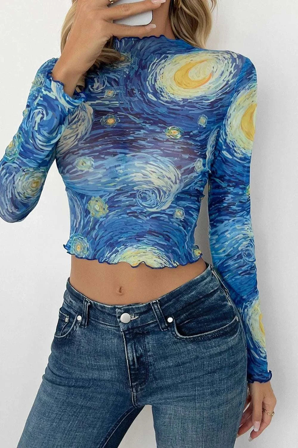 Starry Sky Cropped Mesh T-Shirt WESTCLOSET