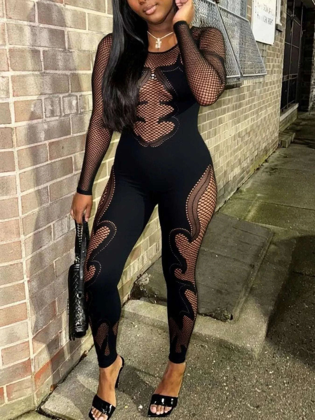 Fishing Net Sheer Long Sleeve Jumpsuit WESTCLOSET