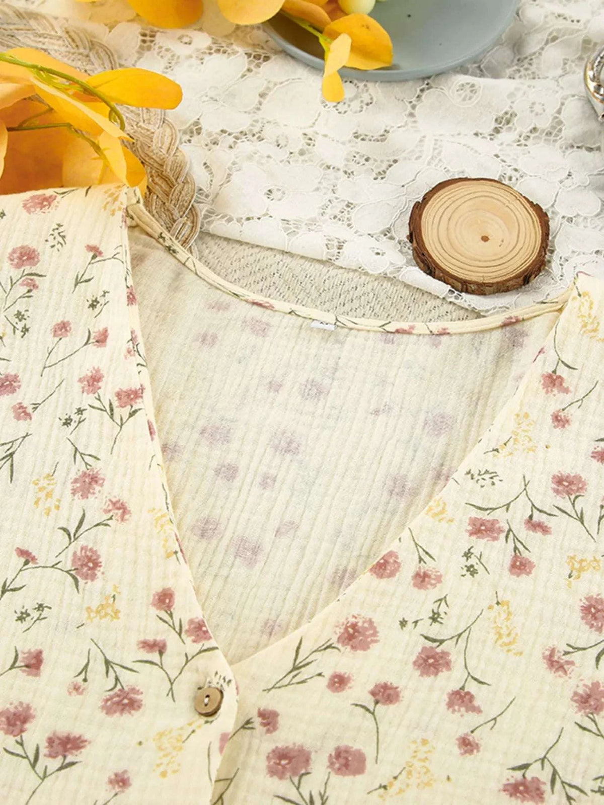 Floral Print Button-Down Top and Pants Lounge Set WESTCLOSET