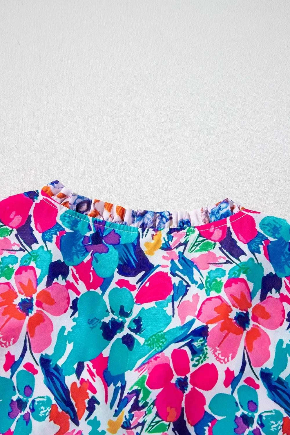Mixed Floral Print Tie Neck Short Sleeve Dress WESTCLOSET