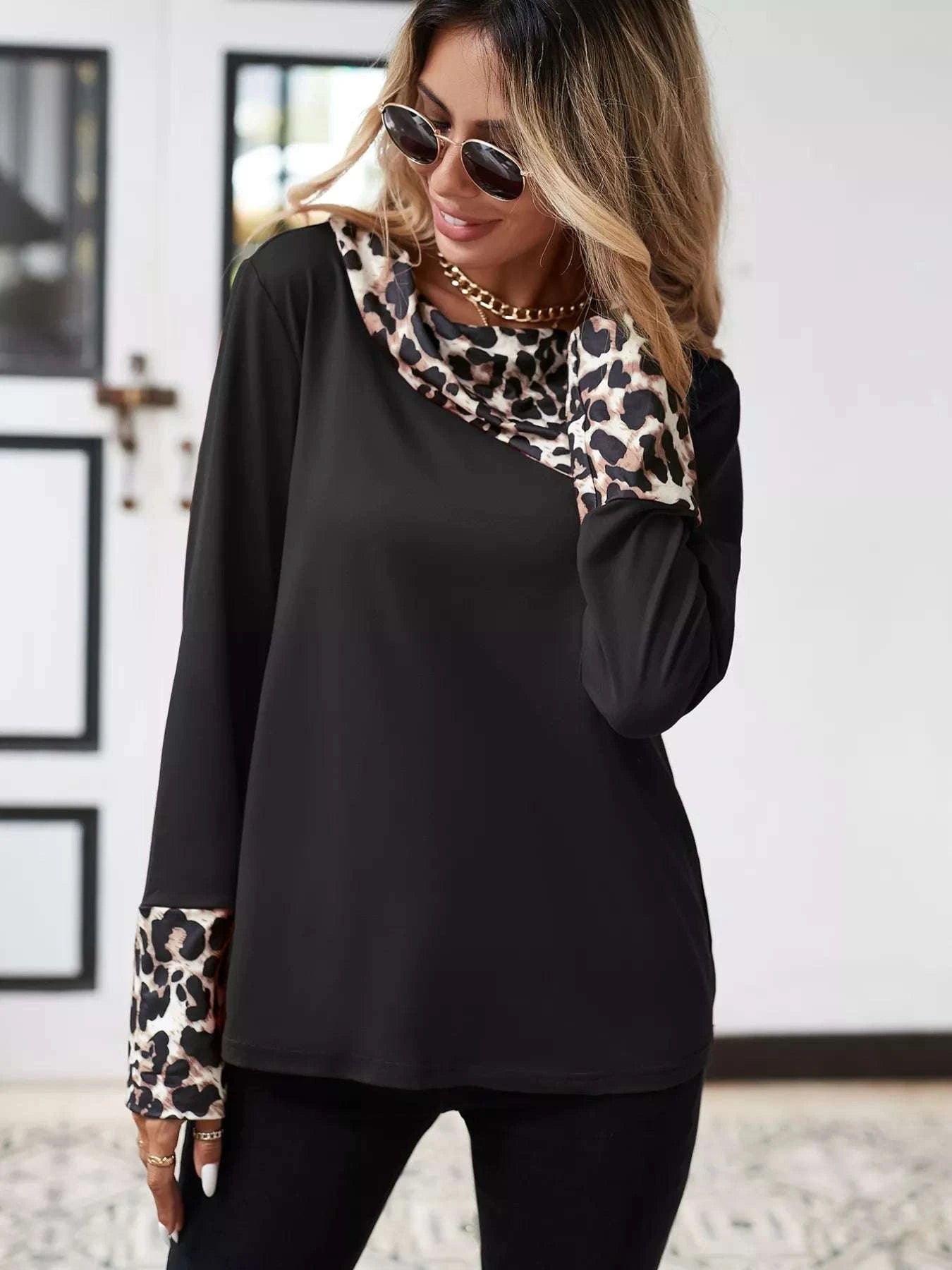 Leopard Long Sleeve Blouse WESTCLOSET
