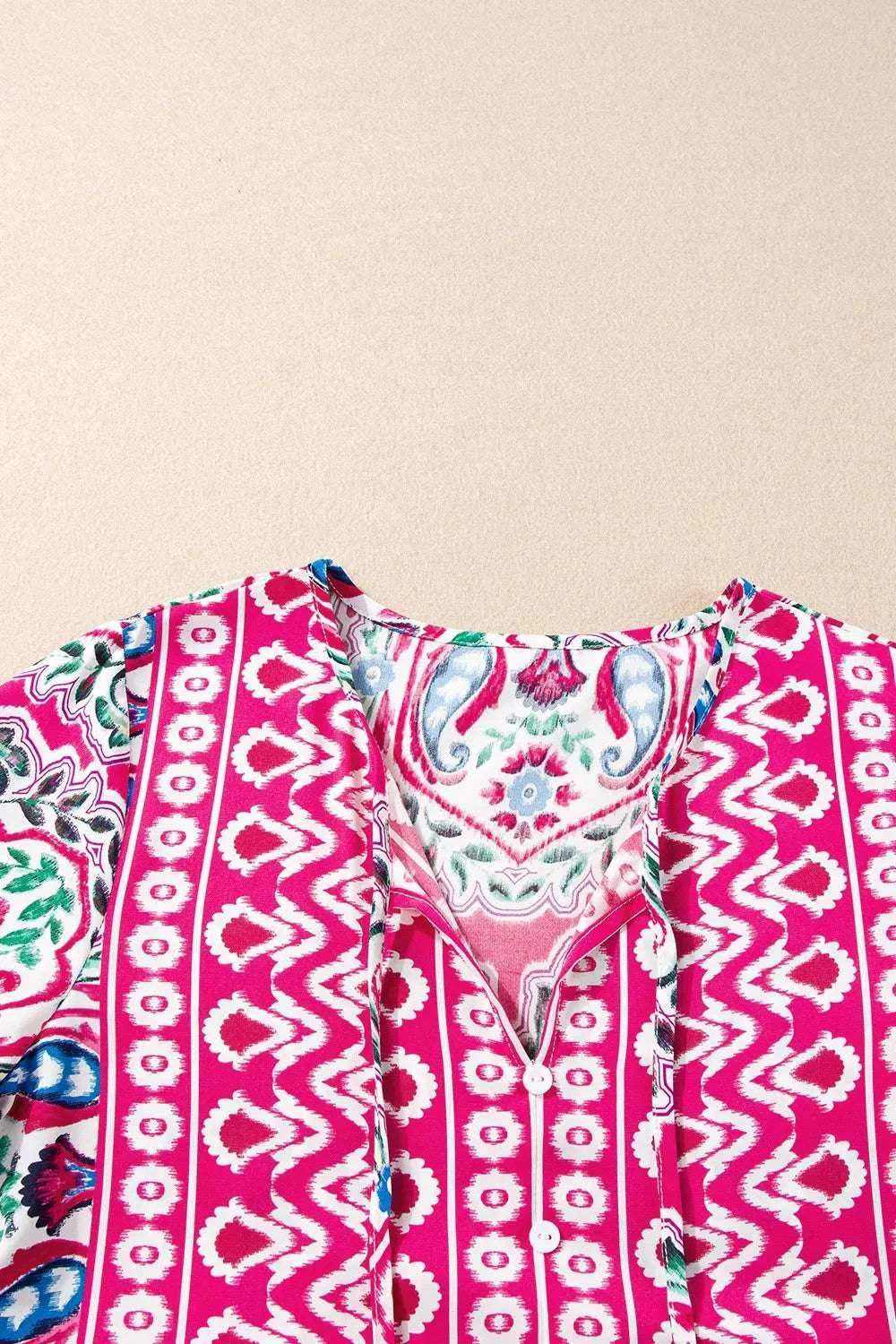 Printed Tie Neck Short Sleeve Dress WESTCLOSET