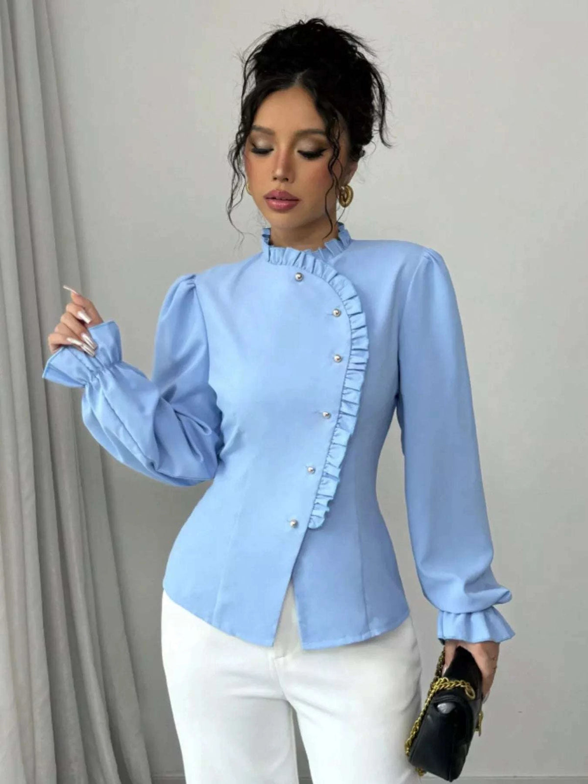Ruffle Trim Long Sleeve Blouse WESTCLOSET