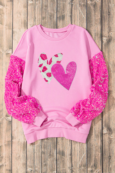 WestCloset Valentine’s Day Sequin Heart Long Sleeve Sweatshirt 