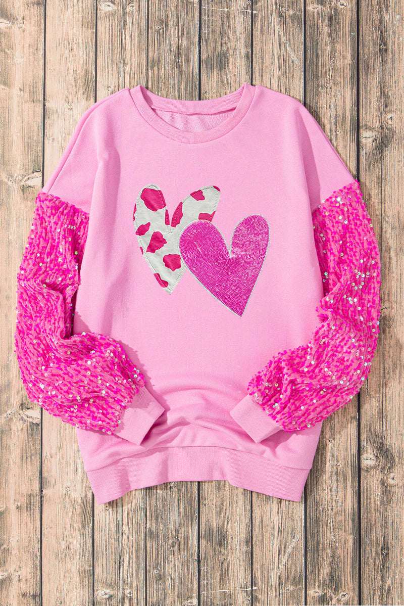 WestCloset Valentine’s Day Sequin Heart Long Sleeve Sweatshirt 