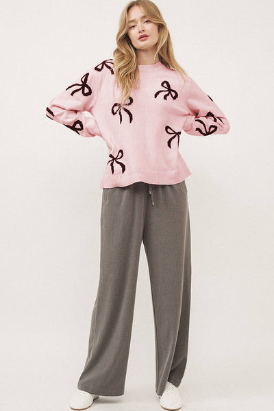 WestCloset Bow Pattern Round Neck Loose Fit Sweater 