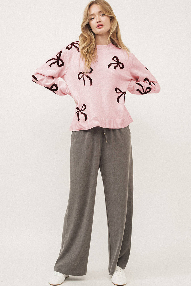 WestCloset Bow Pattern Round Neck Loose Fit Sweater 