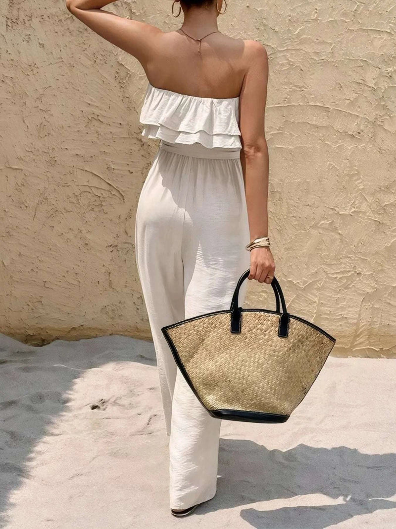 Off-Shoulder Ruffled Wide Leg Jumpsuit WESTCLOSET