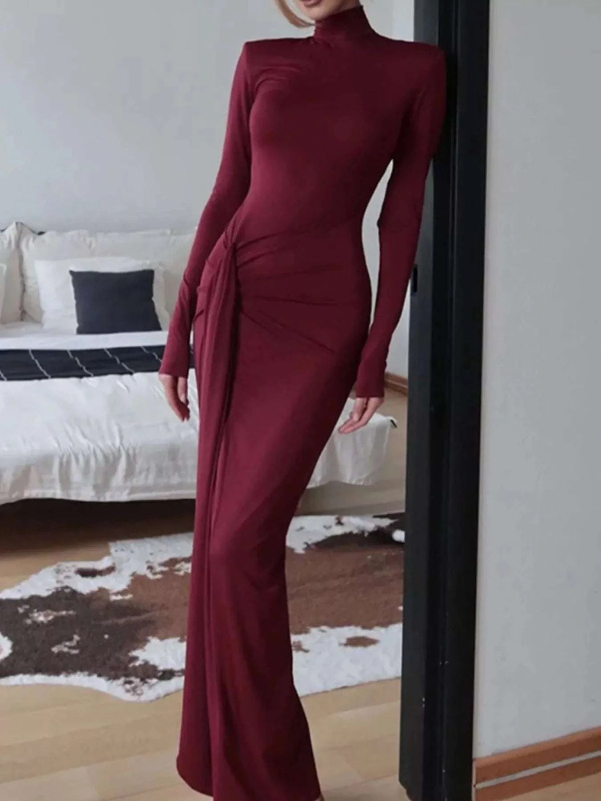 Turtleneck Long Sleeve Slit Maxi Dress WESTCLOSET