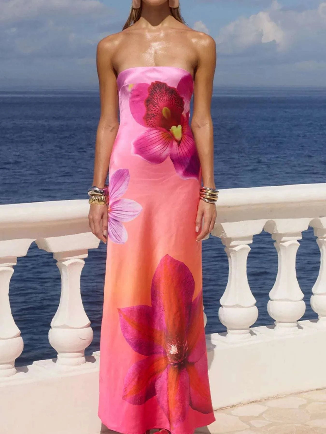 Printed Tube Maxi Dress WESTCLOSET