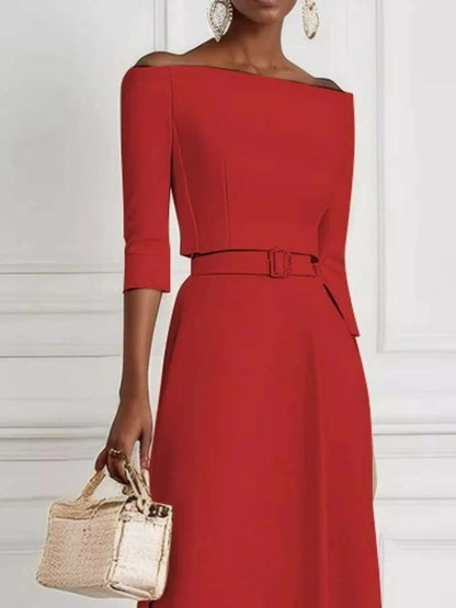 Elegant Off-Shoulder Belted Maxi Dress WESTCLOSET