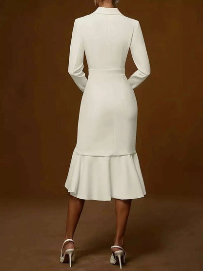 Ruffled Hem Long Sleeve Midi Blazer Dress WESTCLOSET