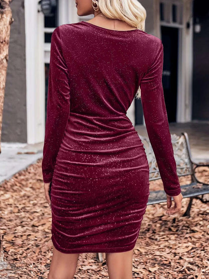 Velvet Cowl Neck Ruched Bodycon Dress WESTCLOSET