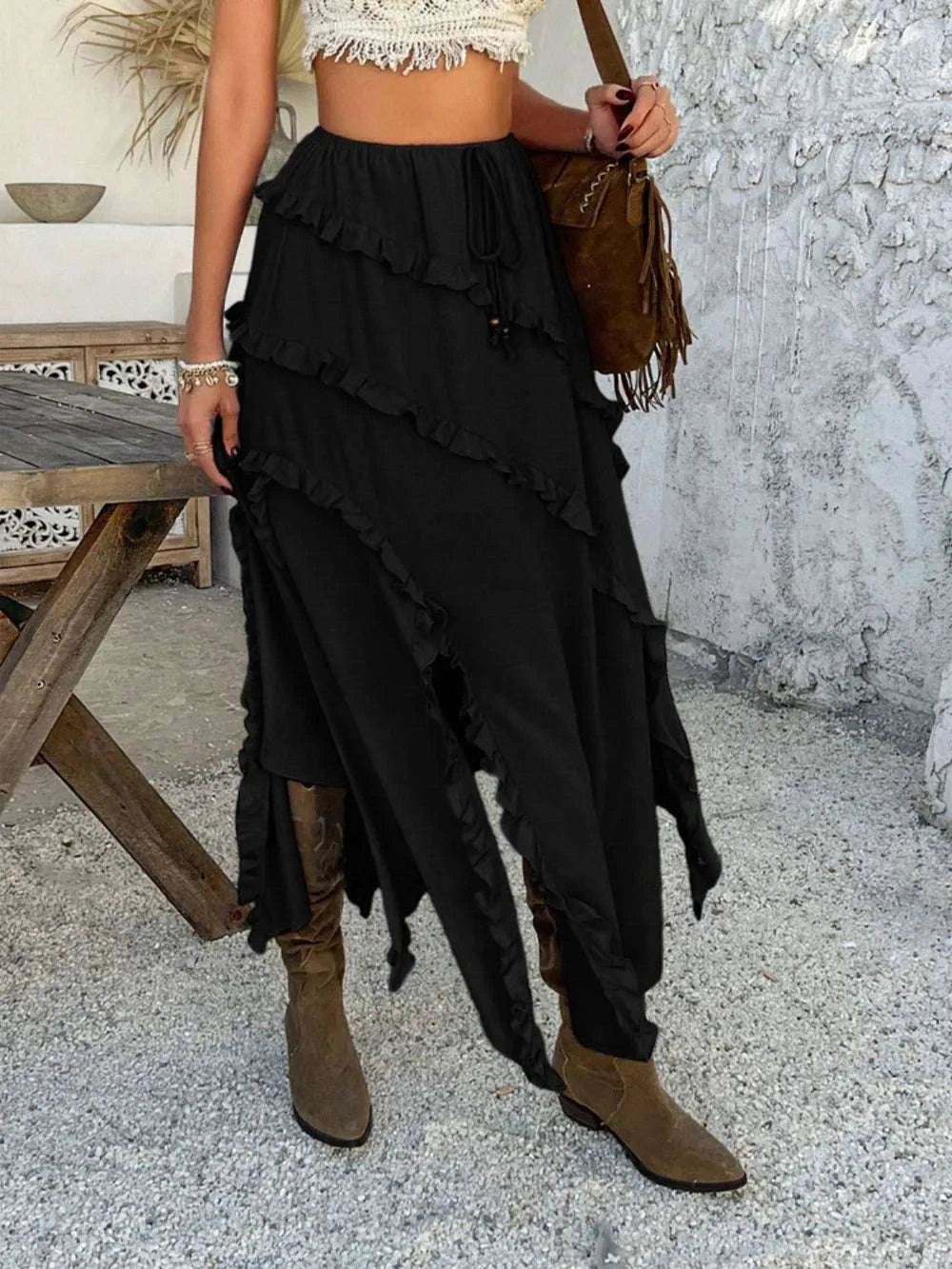 Devine Slit Drawstring Ruffled Skirt WESTCLOSET