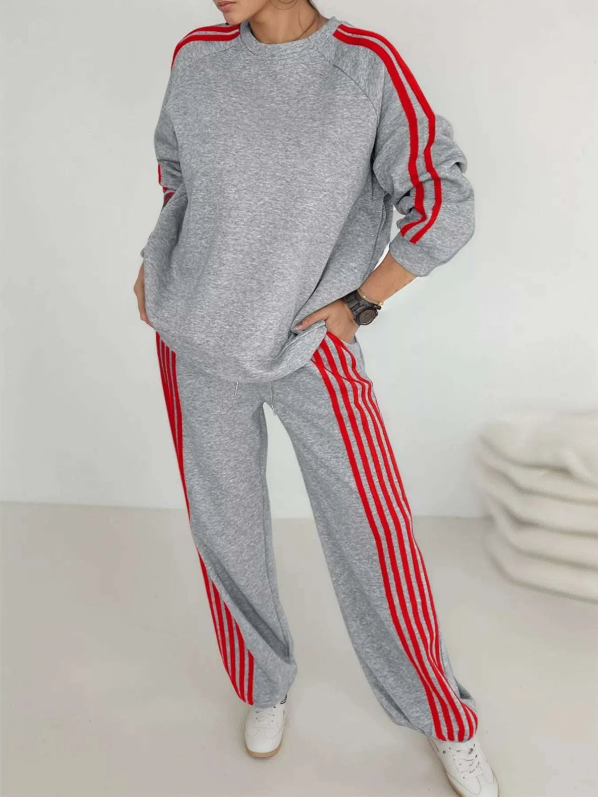 Casual Striped Sweatshirt and Pants Set WESTCLOSET