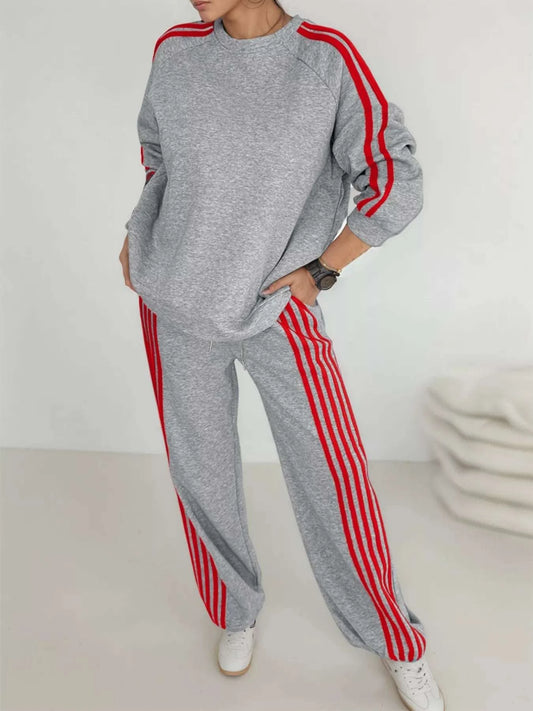 Casual Striped Sweatshirt and Pants Set WESTCLOSET