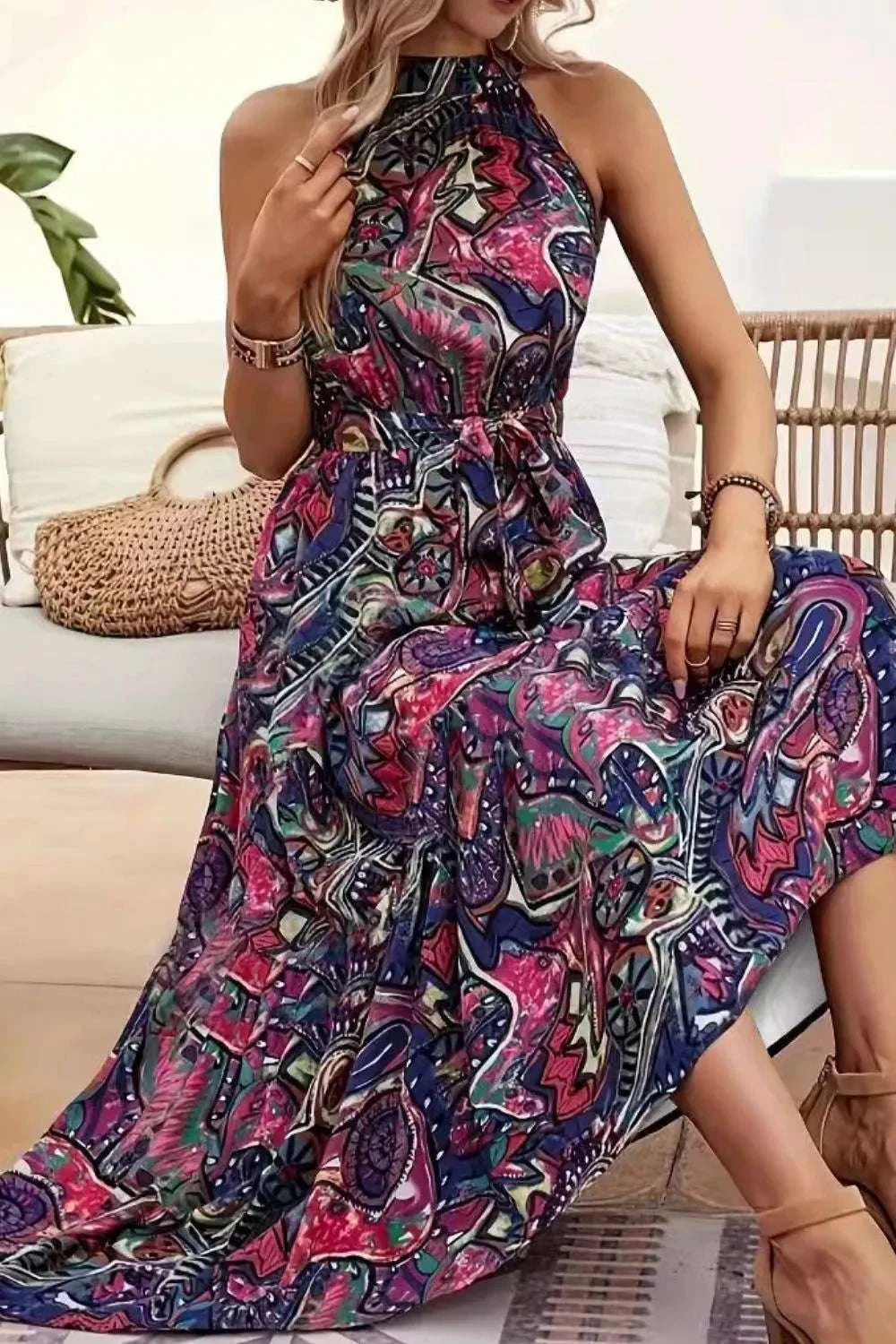 Tied Floral Sleeveless Dress WESTCLOSET