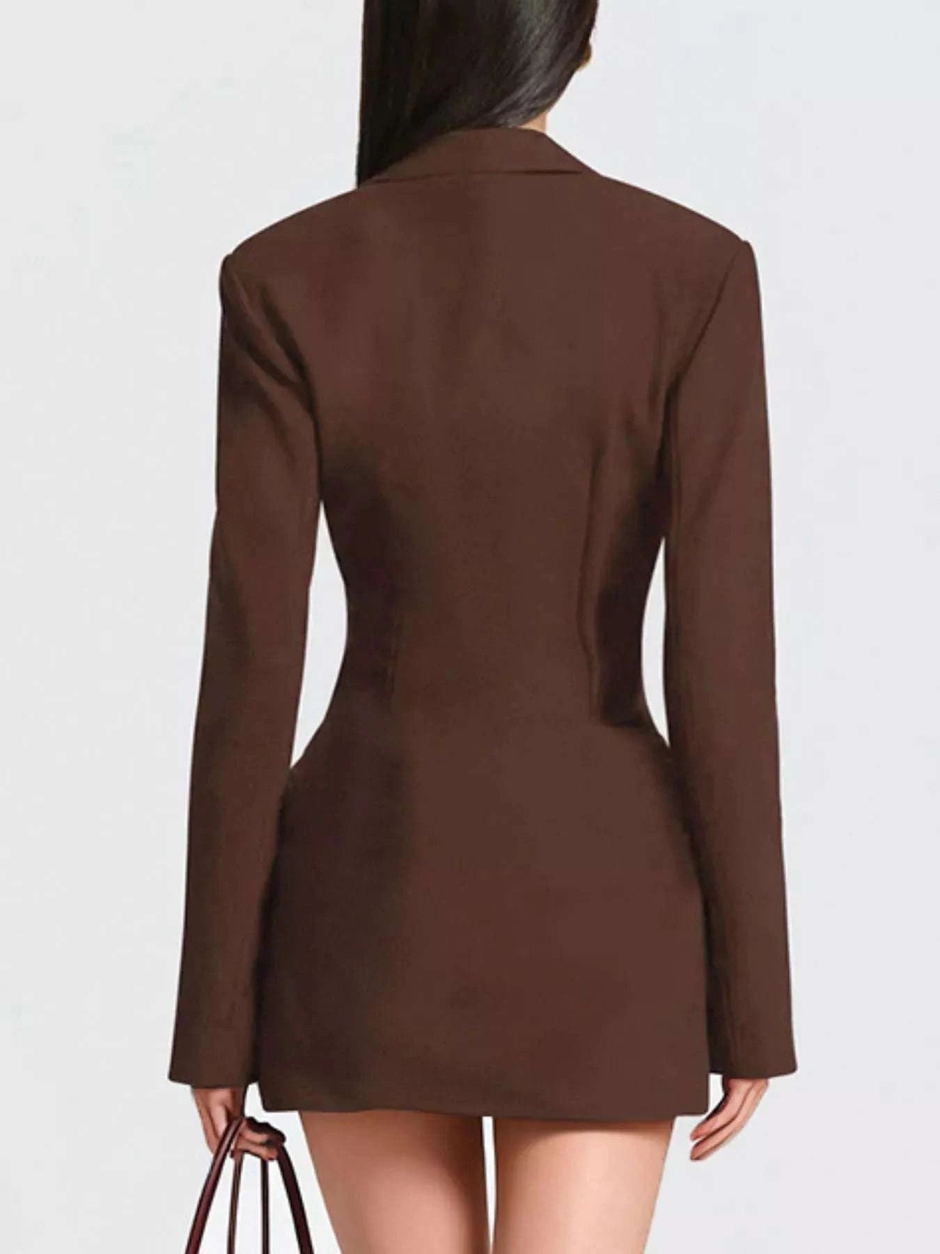 Brown Blazer-Style Long Sleeve Mini Dress (Also Plus Size) Black / L By Trendsi Brown Blazer-Style Long Sleeve Mini Dress (Also Plus Size) Black / L By Trendsi
