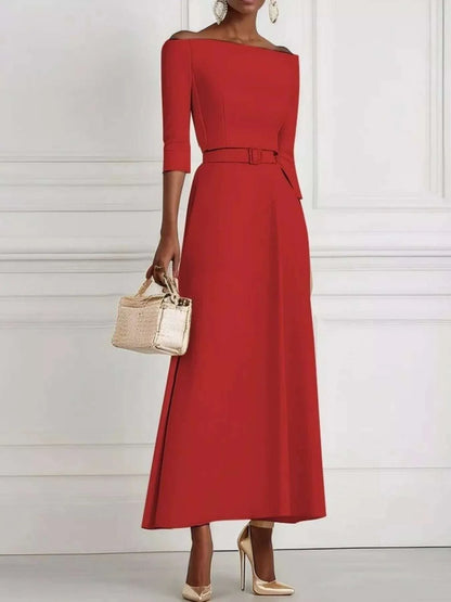 Elegant Off-Shoulder Belted Maxi Dress WESTCLOSET