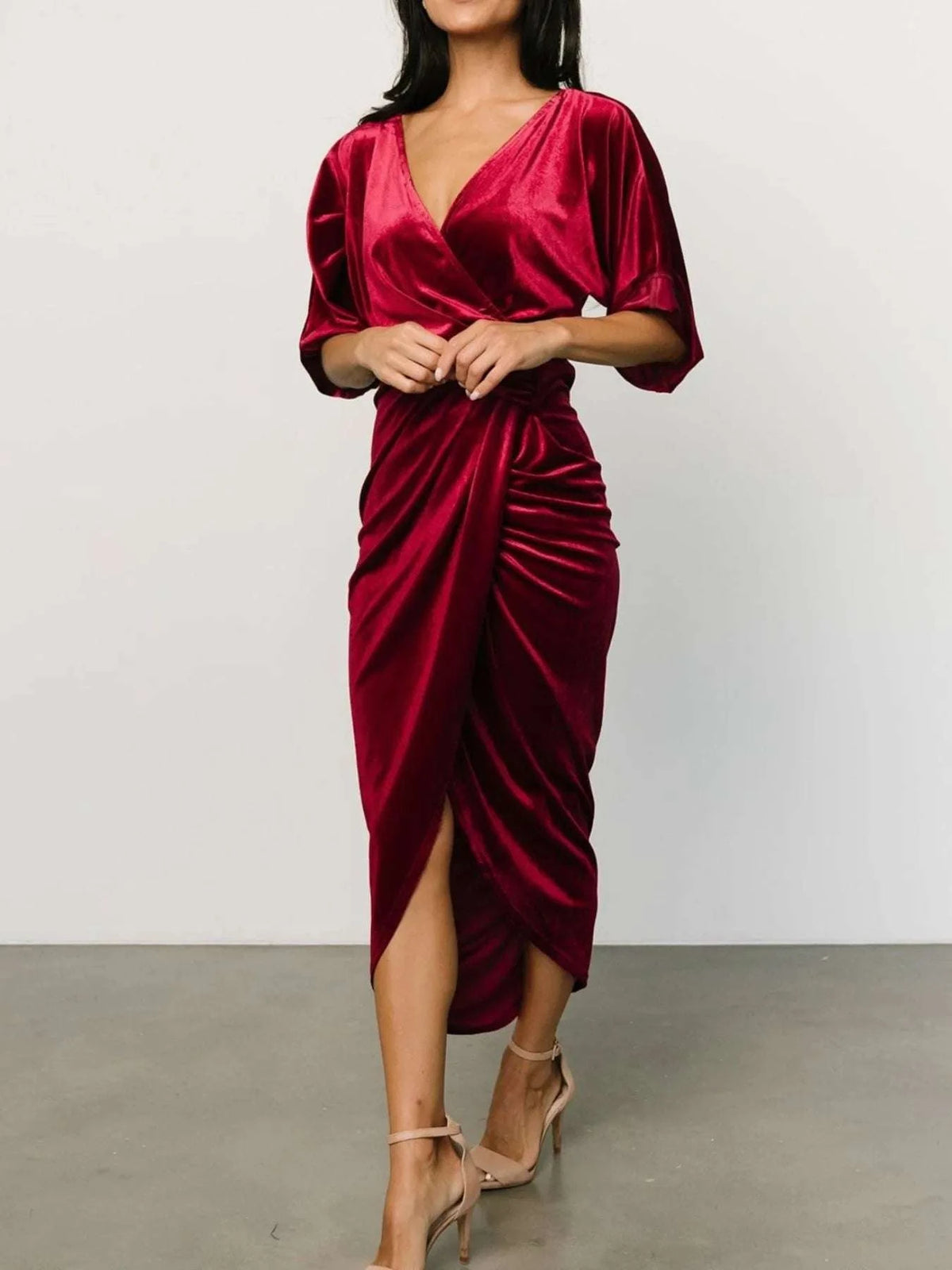 Ruched Surplice Half Sleeve Dress WESTCLOSET