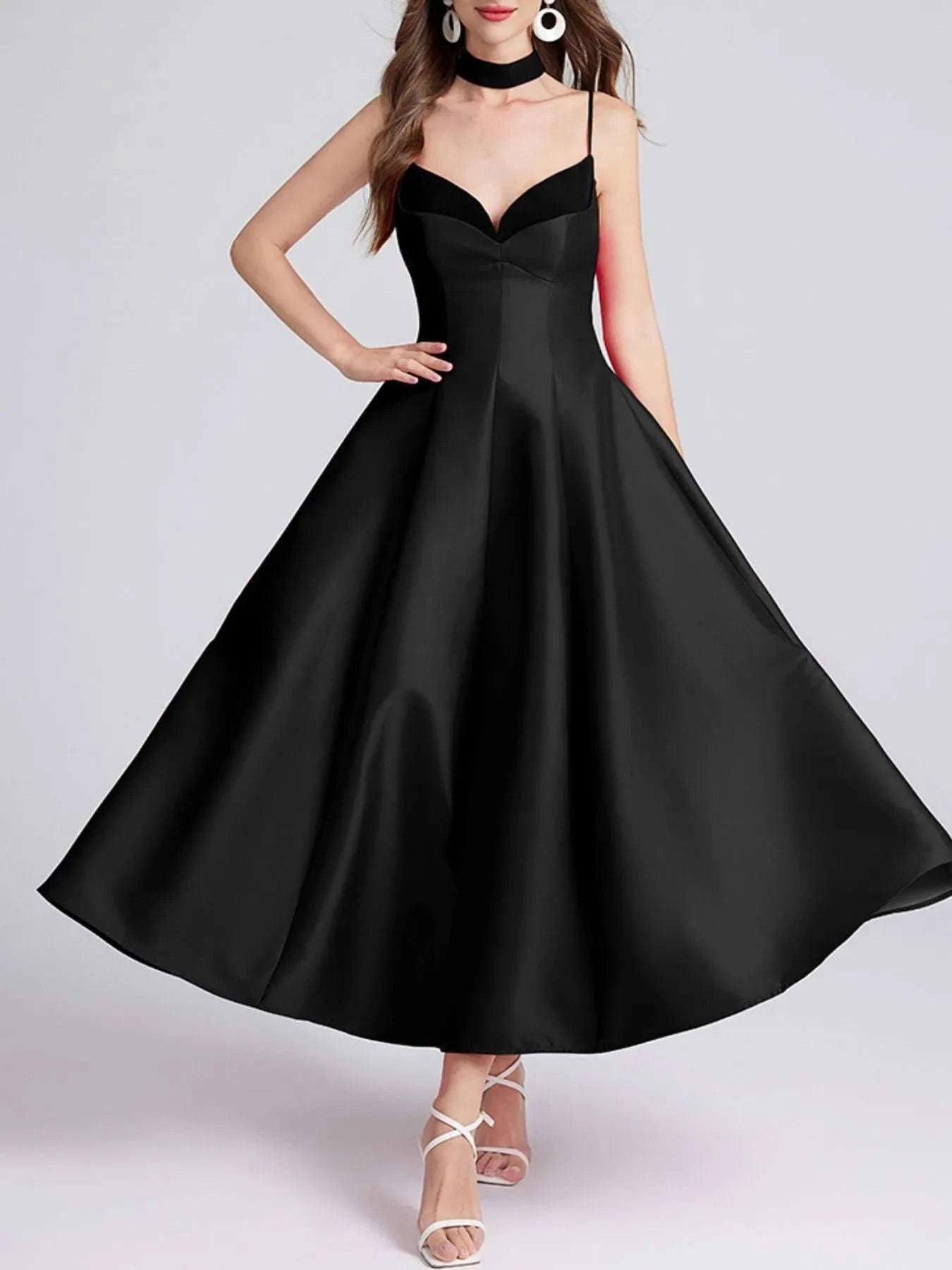 Sweetheart Spaghetti Strap Midi Dress with Collar WESTCLOSET