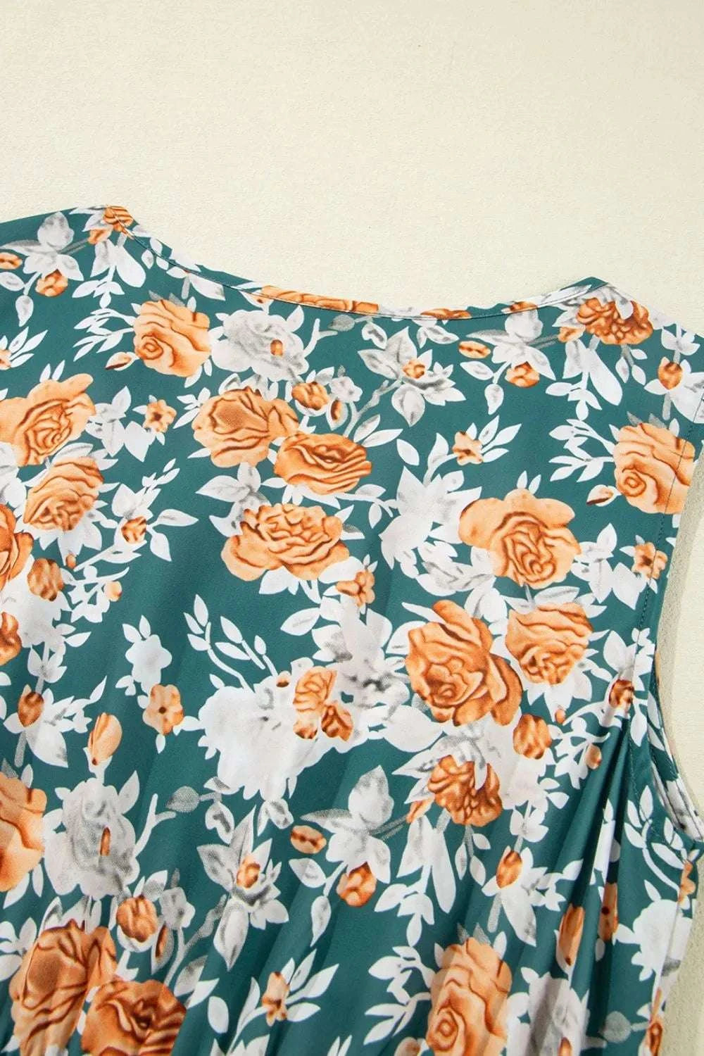 Floral Print Trimmed V Neck Tie Waist Sleeveless Dress WESTCLOSET