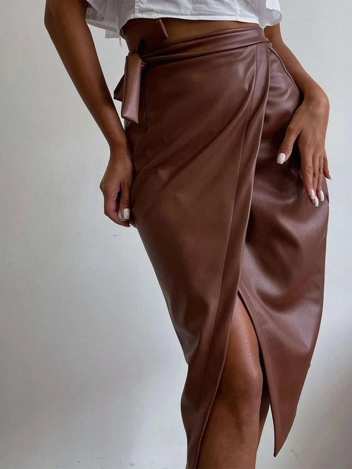 Slit Leather Midi Skirt WESTCLOSET