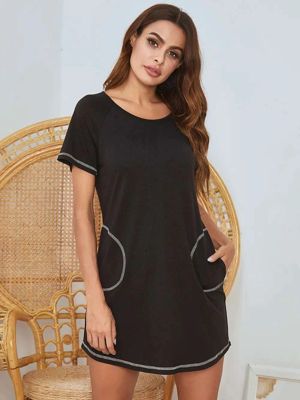 Round Neck Short Sleeve Lounge Dress WESTCLOSET