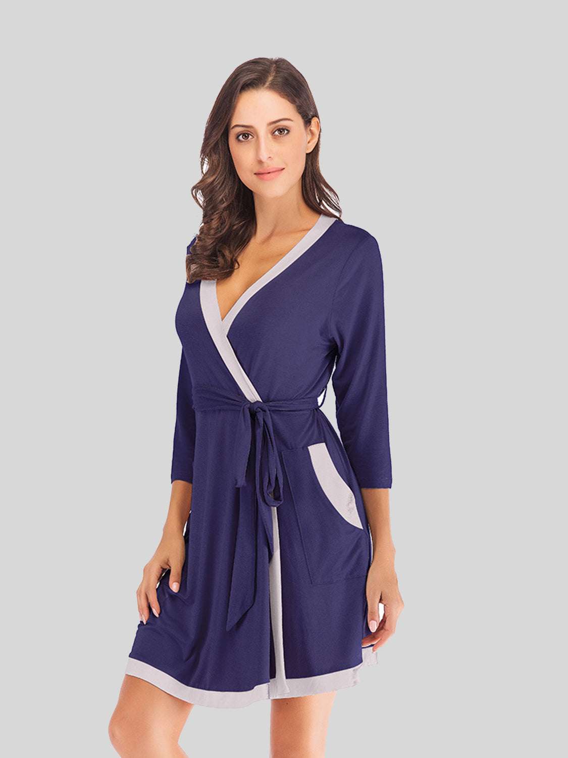 Tie Waist Surplice Neck Robe with Pockets WESTCLOSET