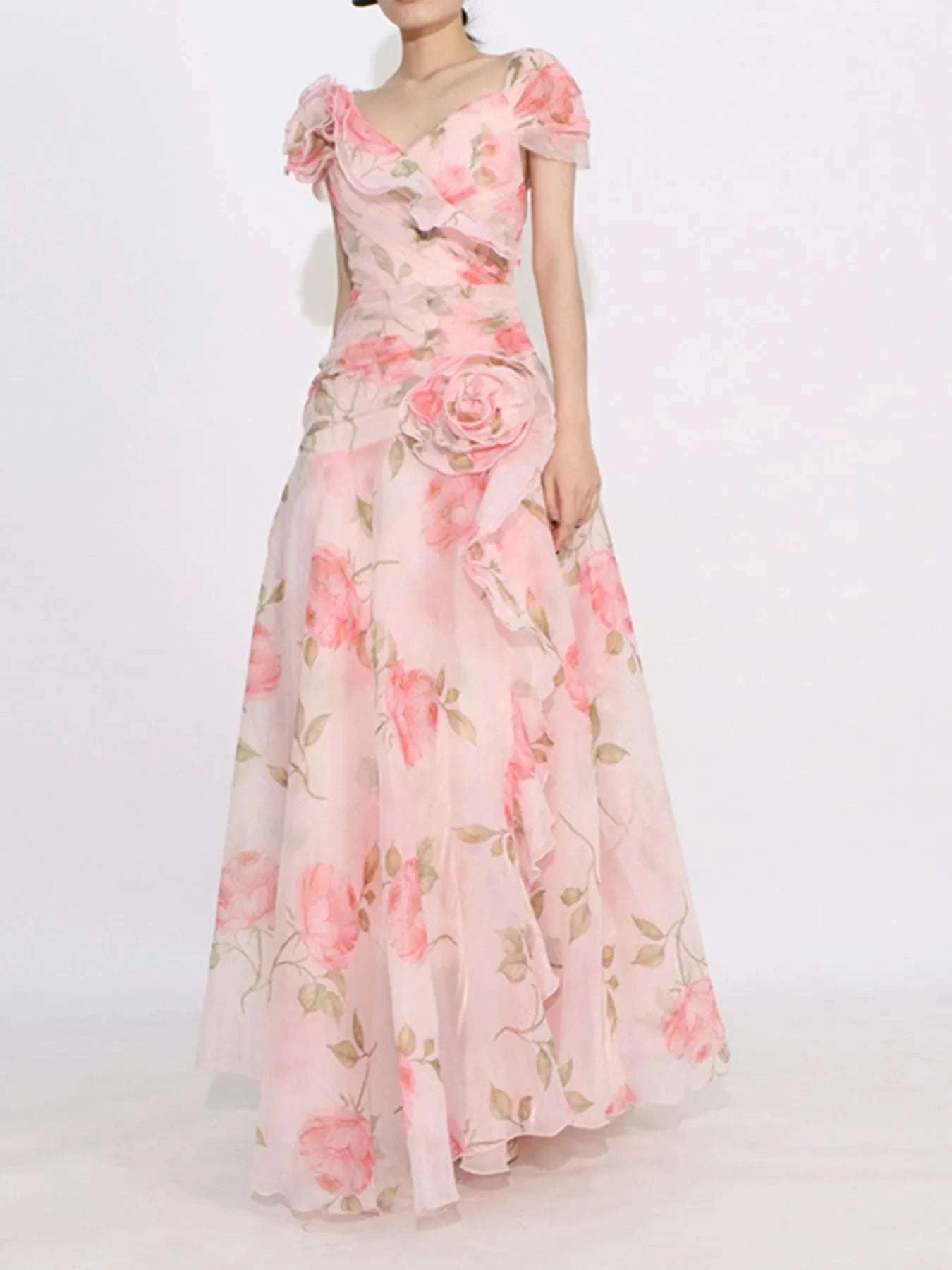 Floral Ruffled Short Sleeve Maxi Dress WESTCLOSET