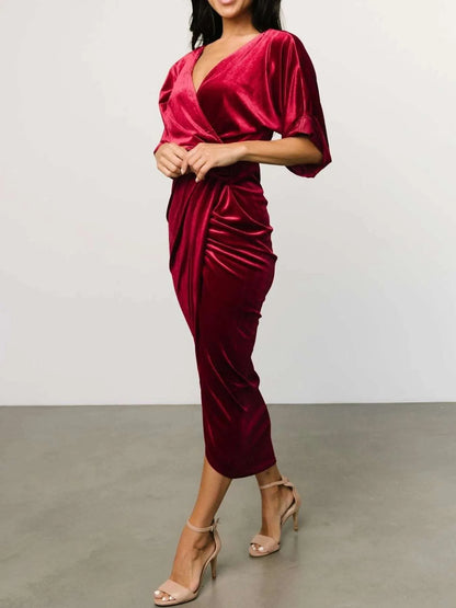 Ruched Surplice Half Sleeve Dress WESTCLOSET