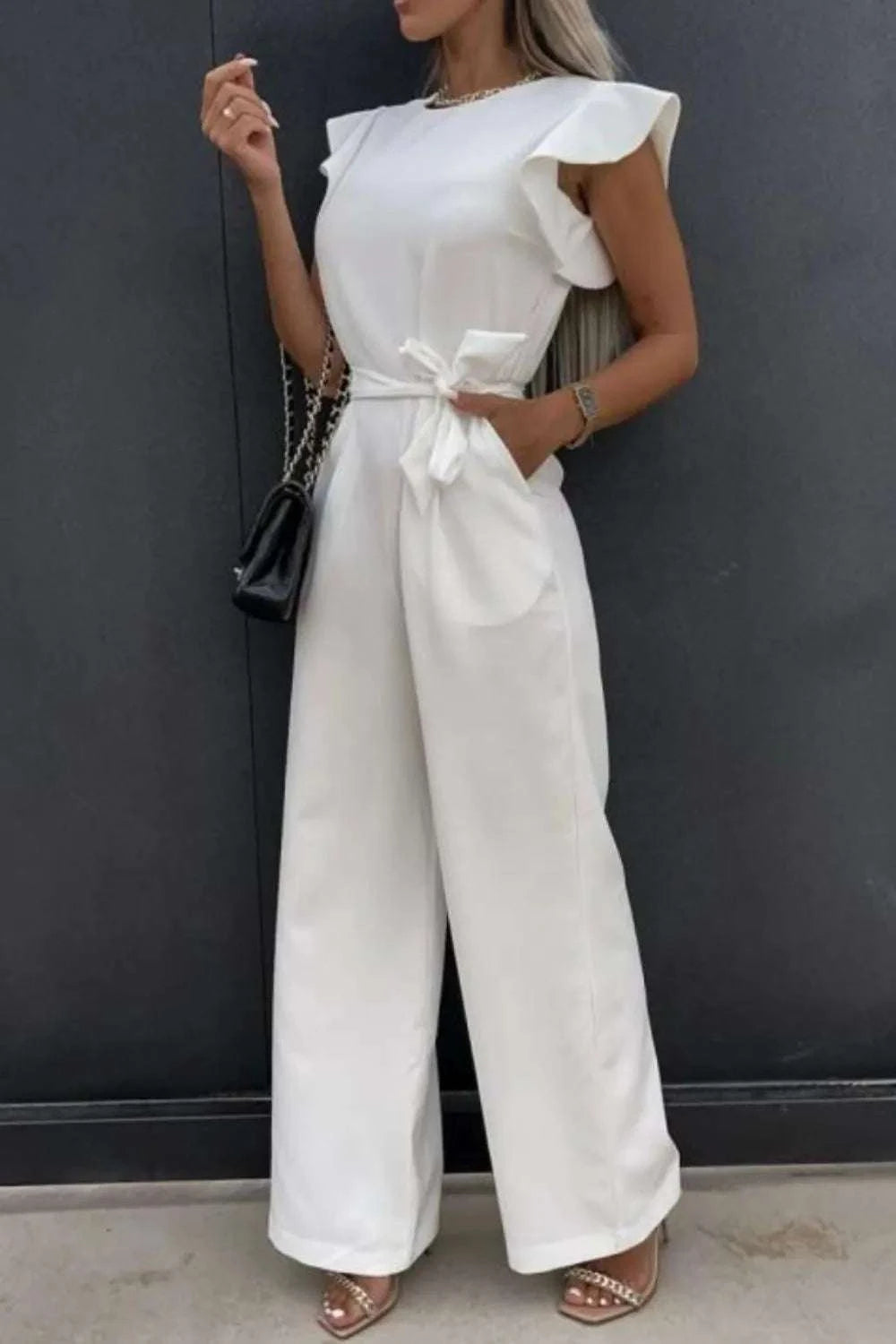 Round Neck Cap Sleeve Jumpsuit WESTCLOSET
