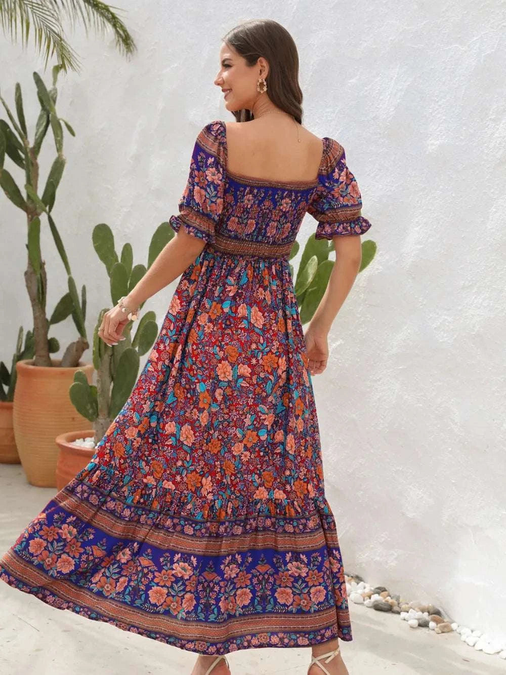 Floral Flounce Sleeve Midi Dress WESTCLOSET