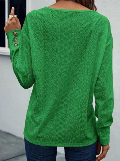 Eyelet V-Neck Long Sleeve T-Shirt WESTCLOSET