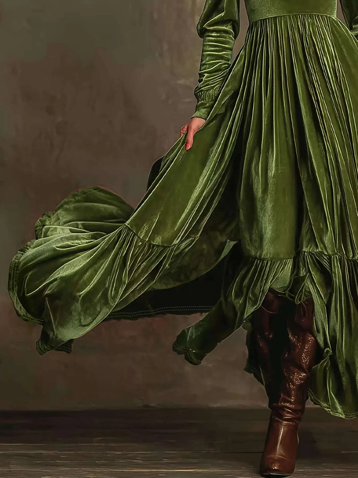 Ruffled Hem Long Sleeve Dress WESTCLOSET