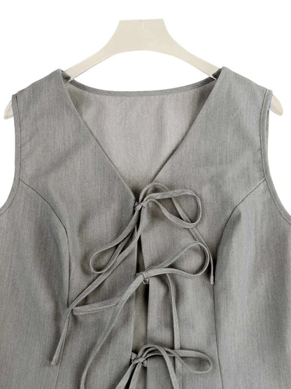 Tie Front Vest and Wide Leg Pants Set WESTCLOSET