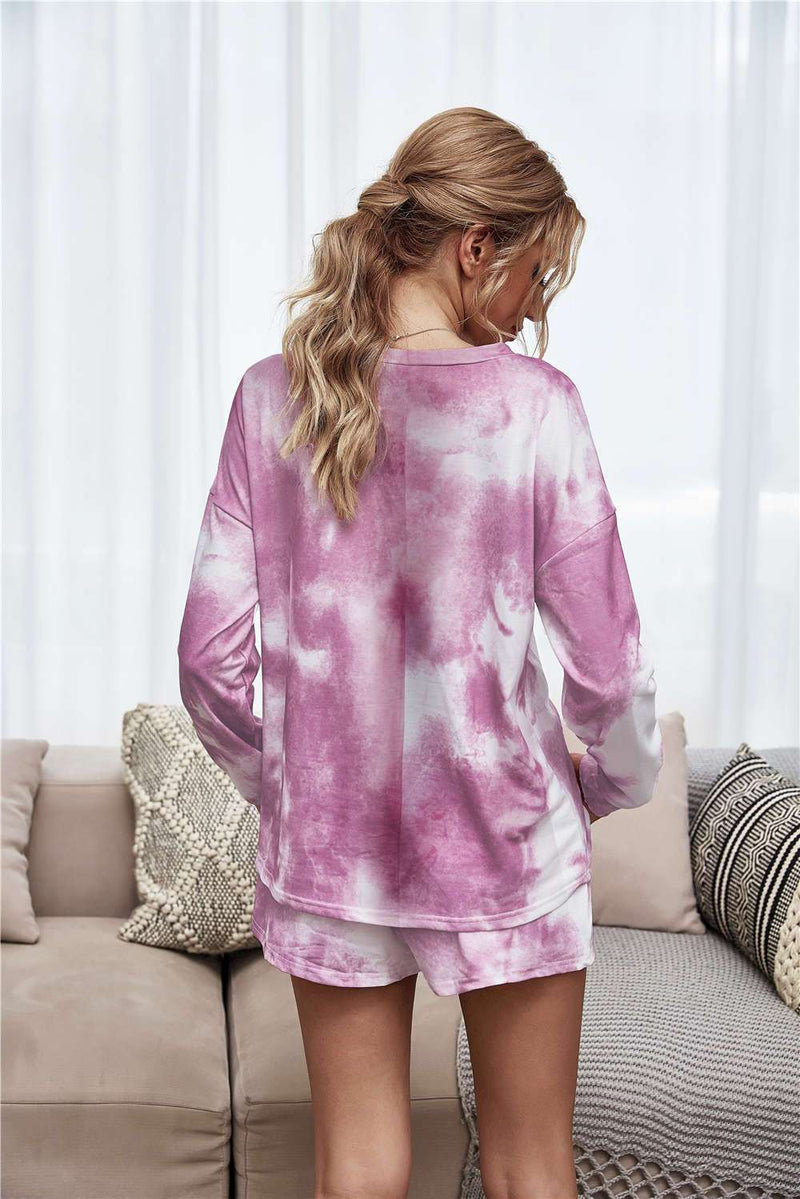 Tie-Dye Dropped Shoulder Top and Shorts Lounge Set WESTCLOSET