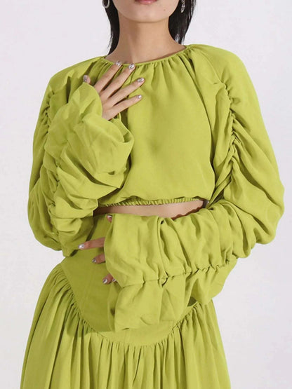 Ruched Long Sleeve Top and High Waist Skirt Set WESTCLOSET